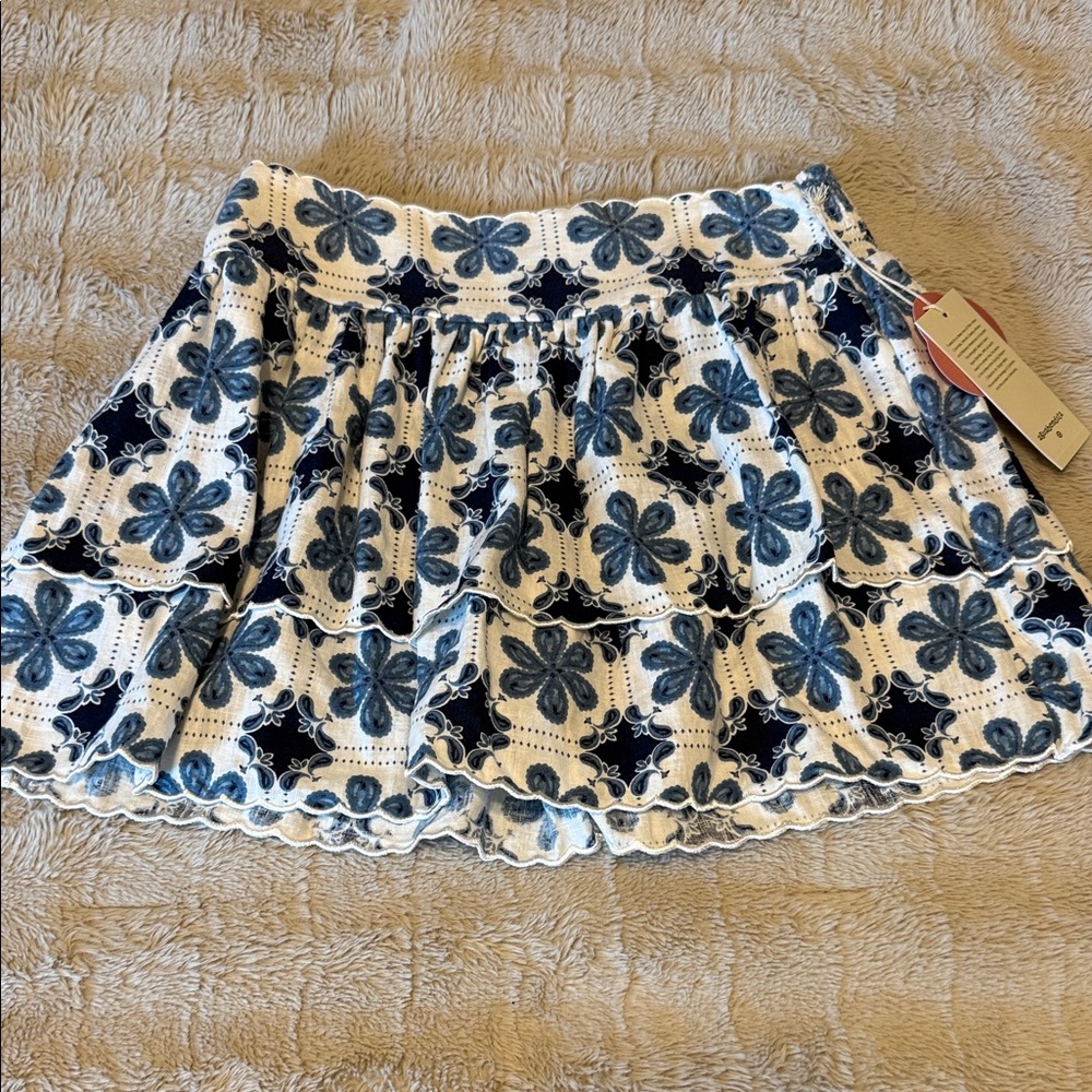 Agua Bendita Blue and White Floral Skater Skirt